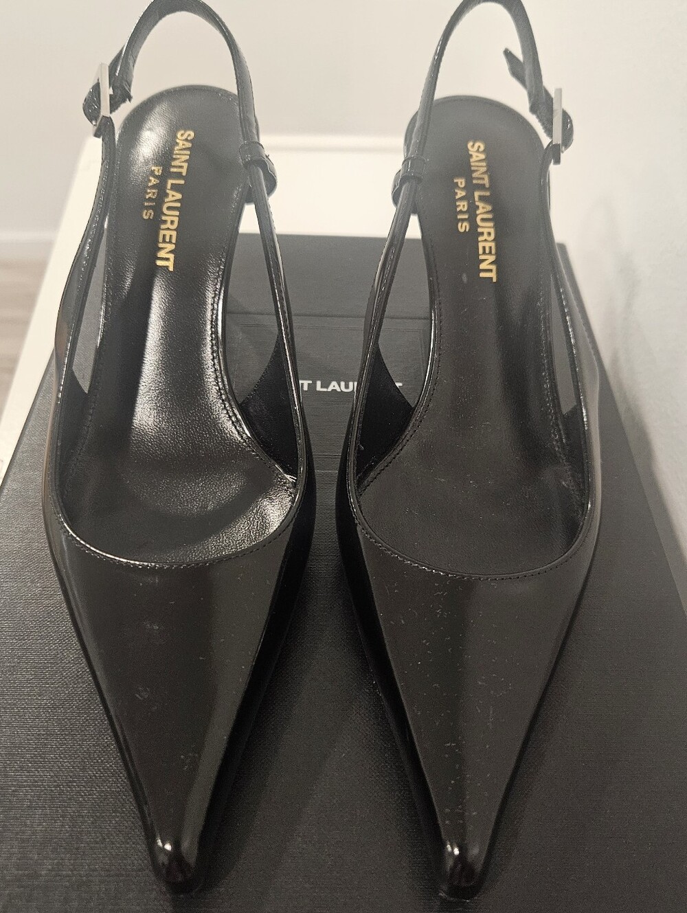 Saint Laurent Black Pointed Slingback Pumps